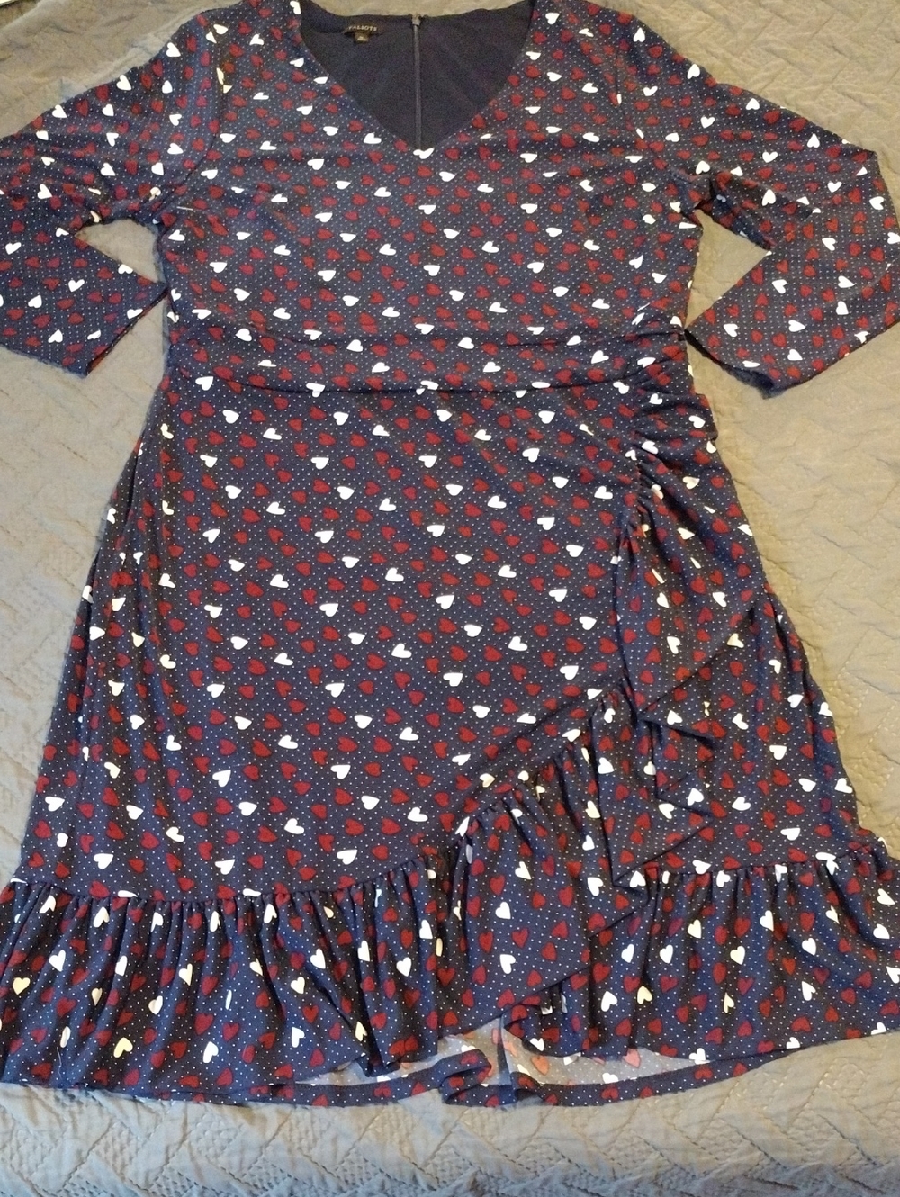Talbots Navy Dress with Red and White Heart Print